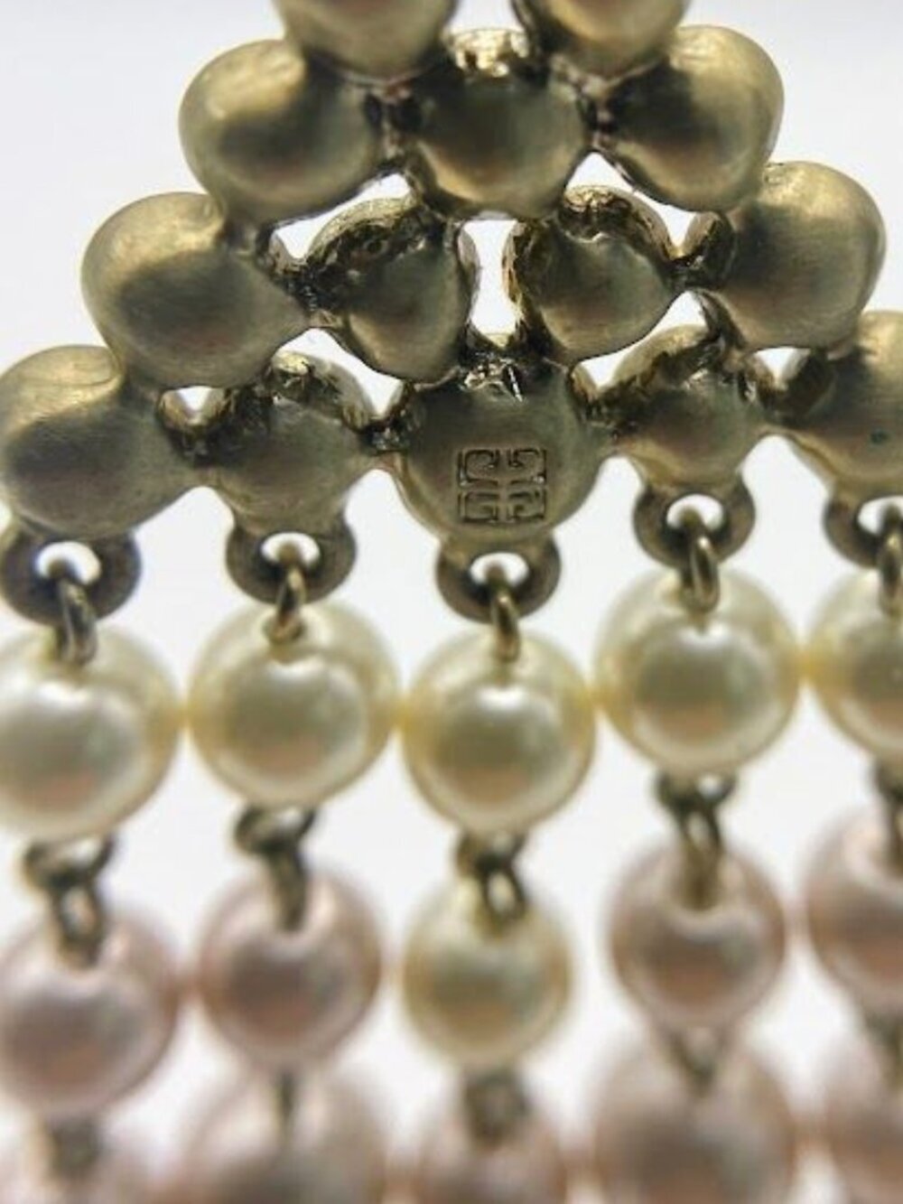 Vintage Givenchy Rhinestone & Faux Pearl Chandelier Earrings Gold Tone Statement - Picture 4 of 5